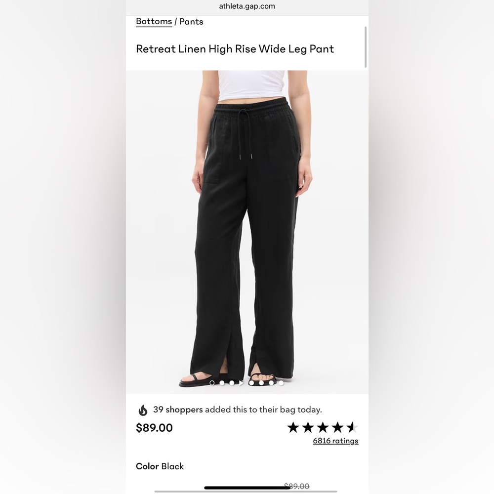 Athleta Black Linen Wide Leg Pants